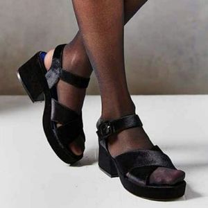 Jeffrey Campbell Ivar Black Velvet Platform Sandals